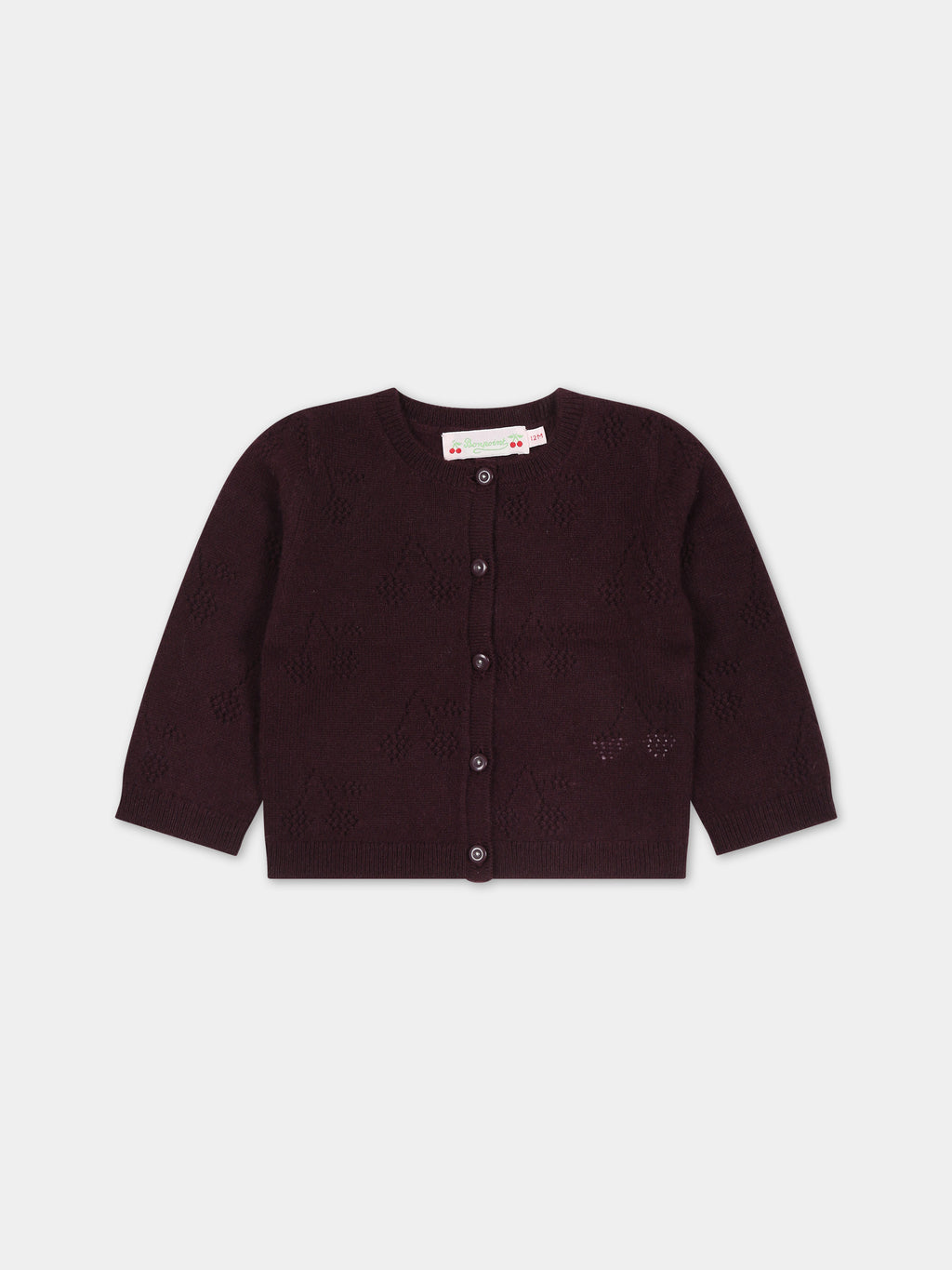 Burgundy cardigan for baby girl with cherries